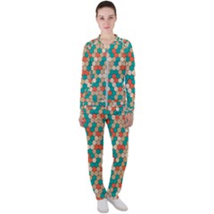 Multicolored Honeycomb Colorful Abstract Geometry Casual Jacket And Pants Set by Vaneshop