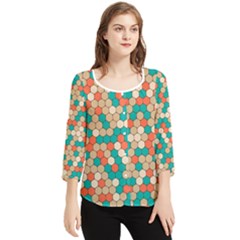 Multicolored Honeycomb Colorful Abstract Geometry Chiffon Quarter Sleeve Blouse by Vaneshop