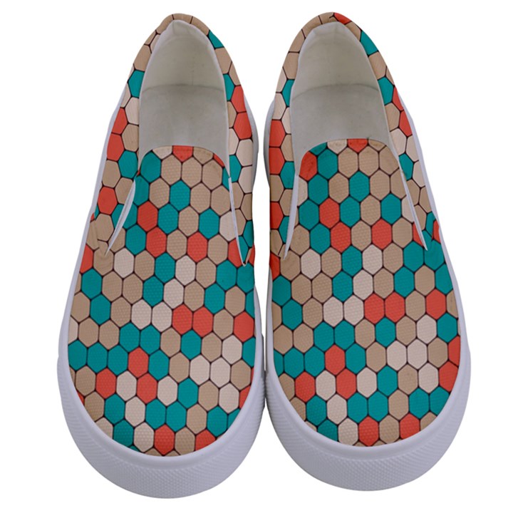 Multicolored Honeycomb Colorful Abstract Geometry Kids  Canvas Slip Ons