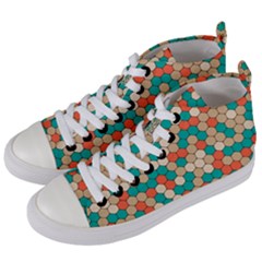 Multicolored Honeycomb Colorful Abstract Geometry Women s Mid-top Canvas Sneakers by Vaneshop