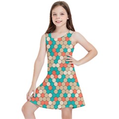 Multicolored Honeycomb Colorful Abstract Geometry Kids  Lightweight Sleeveless Dress by Vaneshop