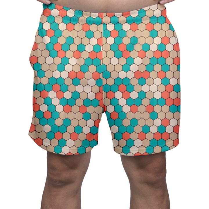 Multicolored Honeycomb Colorful Abstract Geometry Men s Shorts