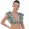 Multicolored Honeycomb Colorful Abstract Geometry Plunge Frill Sleeve Bikini Top View1