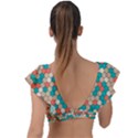 Multicolored Honeycomb Colorful Abstract Geometry Plunge Frill Sleeve Bikini Top View2