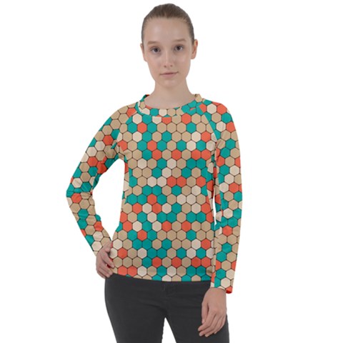 Multicolored Honeycomb Colorful Abstract Geometry Women s Long Sleeve Raglan Tee by Vaneshop