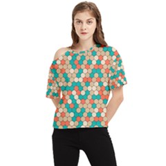 Multicolored Honeycomb Colorful Abstract Geometry One Shoulder Cut Out Tee by Vaneshop