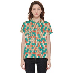 Multicolored Honeycomb Colorful Abstract Geometry Short Sleeve Pocket Shirt by Vaneshop