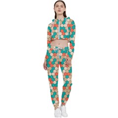 Multicolored Honeycomb Colorful Abstract Geometry Cropped Zip Up Lounge Set by Vaneshop