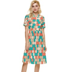 Multicolored Honeycomb Colorful Abstract Geometry Button Top Knee Length Dress