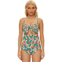 Multicolored Honeycomb Colorful Abstract Geometry Knot Front One-piece Swimsuit