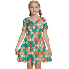 Multicolored Honeycomb Colorful Abstract Geometry Kids  Short Sleeve Tiered Mini Dress by Vaneshop