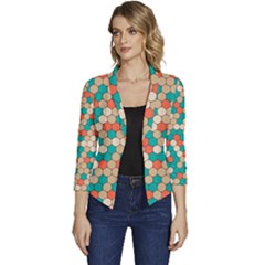 Multicolored Honeycomb Colorful Abstract Geometry Women s Casual 3/4 Sleeve Spring Jacket by Vaneshop