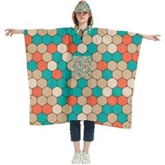 Multicolored Honeycomb Colorful Abstract Geometry Women s Hooded Rain Ponchos by Vaneshop