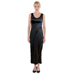 Abstract Dark Shine Structure Fractal Golden Fitted Maxi Dress by Vaneshop