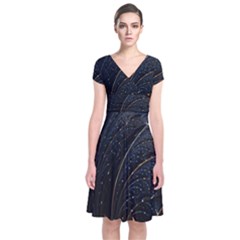 Abstract Dark Shine Structure Fractal Golden Short Sleeve Front Wrap Dress