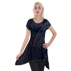 Abstract Dark Shine Structure Fractal Golden Short Sleeve Side Drop Tunic by Vaneshop