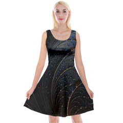 Abstract Dark Shine Structure Fractal Golden Reversible Velvet Sleeveless Dress