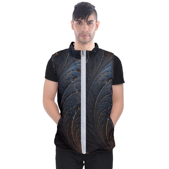 Abstract Dark Shine Structure Fractal Golden Men s Puffer Vest