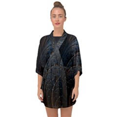 Abstract Dark Shine Structure Fractal Golden Half Sleeve Chiffon Kimono by Vaneshop