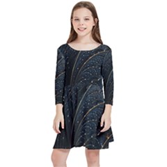 Abstract Dark Shine Structure Fractal Golden Kids  Quarter Sleeve Skater Dress by Vaneshop