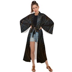 Abstract Dark Shine Structure Fractal Golden Maxi Kimono by Vaneshop