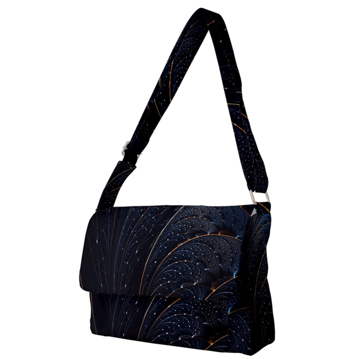 Abstract Dark Shine Structure Fractal Golden Full Print Messenger Bag (L)