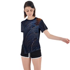 Abstract Dark Shine Structure Fractal Golden Asymmetrical Short Sleeve Sports Tee by Vaneshop