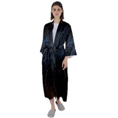 Abstract Dark Shine Structure Fractal Golden Maxi Satin Kimono by Vaneshop