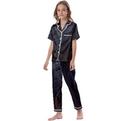 Abstract Dark Shine Structure Fractal Golden Kids  Satin Short Sleeve Pajamas Set by Vaneshop