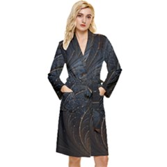 Abstract Dark Shine Structure Fractal Golden Long Sleeve Velvet Robe by Vaneshop