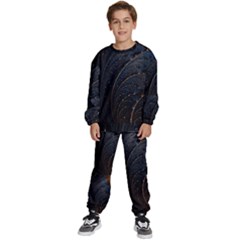 Abstract Dark Shine Structure Fractal Golden Kids  Sweatshirt Set by Vaneshop