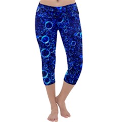 Blue Bubbles Abstract Capri Yoga Leggings by Vaneshop