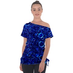 Blue Bubbles Abstract Off Shoulder Tie-up Tee