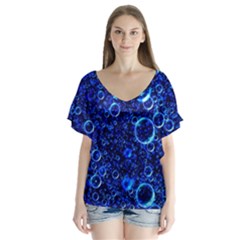 Blue Bubbles Abstract V-neck Flutter Sleeve Top by Vaneshop