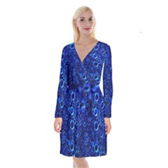 Blue Bubbles Abstract Long Sleeve Velvet Front Wrap Dress by Vaneshop