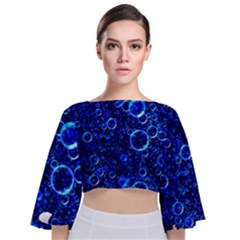 Blue Bubbles Abstract Tie Back Butterfly Sleeve Chiffon Top by Vaneshop