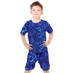 Blue Bubbles Abstract Kids  Tee And Shorts Set by Vaneshop