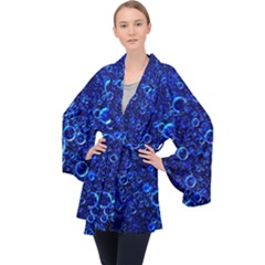 Blue Bubbles Abstract Long Sleeve Velvet Kimono  by Vaneshop