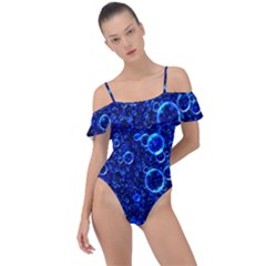 Blue Bubbles Abstract Frill Detail One Piece Swimsuit