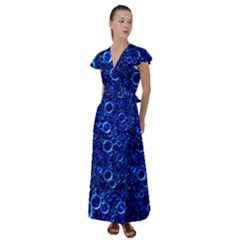 Blue Bubbles Abstract Flutter Sleeve Maxi Dress by Vaneshop