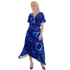 Blue Bubbles Abstract Cross Front Sharkbite Hem Maxi Dress