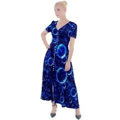 Blue Bubbles Abstract Button Up Short Sleeve Maxi Dress by Vaneshop