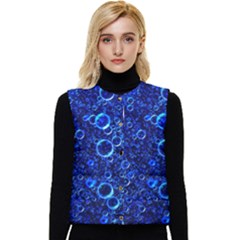 Blue Bubbles Abstract Women s Short Button Up Puffer Vest by Vaneshop