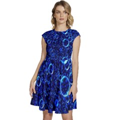 Blue Bubbles Abstract Cap Sleeve High Waist Dress