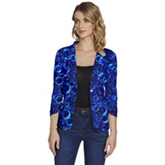 Blue Bubbles Abstract Women s One-button 3/4 Sleeve Short Jacket