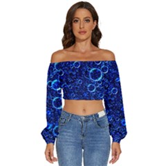 Blue Bubbles Abstract Long Sleeve Crinkled Weave Crop Top by Vaneshop