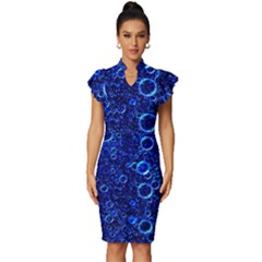 Blue Bubbles Abstract Vintage Frill Sleeve V-neck Bodycon Dress by Vaneshop