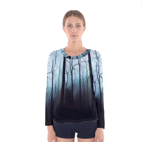 Tree Night Dark Forest Women s Long Sleeve Tee by Vaneshop