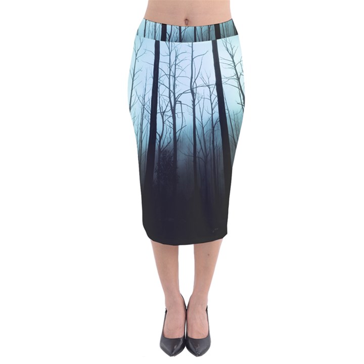 Tree Night Dark Forest Velvet Midi Pencil Skirt