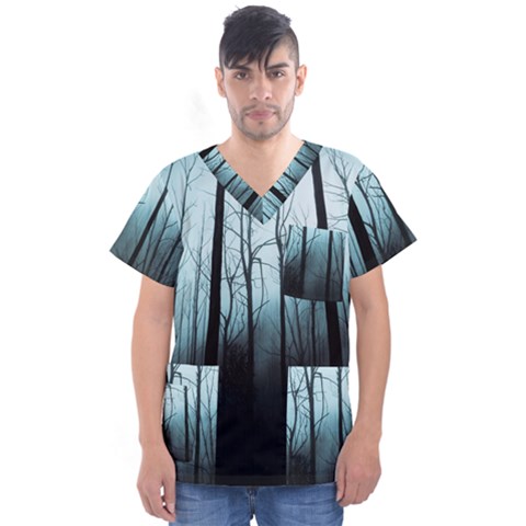 Tree Night Dark Forest Men s V-neck Scrub Top by Vaneshop